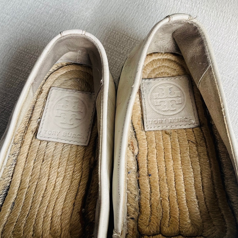 TORY BURCH Colorblock Espadrilles Leather Ivory Black Women’s - Picture 8 of 9